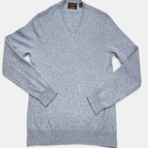 Black Brown 1826 Cashmere Sweater Men's Medium Blue Long Sleeve V-Neck - Picture 1 of 7